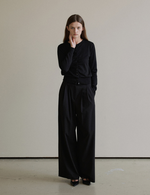 шерстяной blended two tuck wide брюки (чёрный)