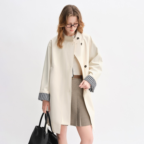 AR_Plaid cuffs half trench coat_2color