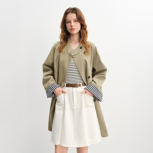 AR_Plaid cuffs half trench coat_2color