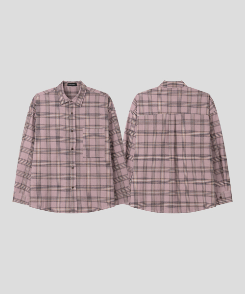 Плотная рубашка оверсайз ситибой [Dusty Pink Check]