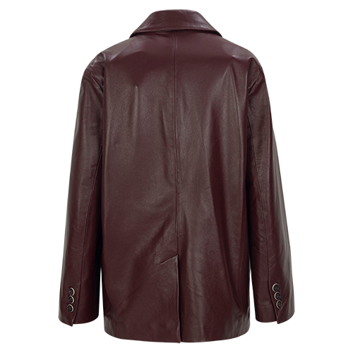 Кожаный однобортный жакет на одной пуговице (Burgundy Red)