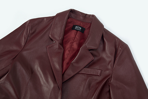 Кожаный однобортный жакет на одной пуговице (Burgundy Red)