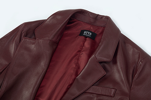 Кожаный однобортный жакет на одной пуговице (Burgundy Red)