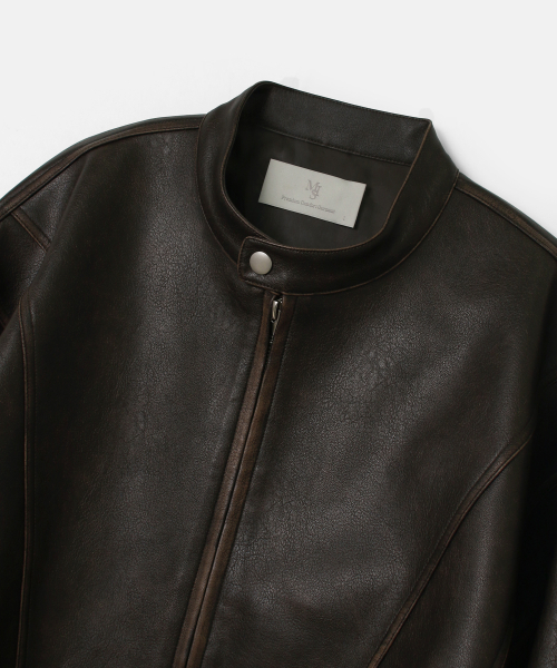 Байкерская кожаная куртка с вышивкой Washed Stitch — Brown
