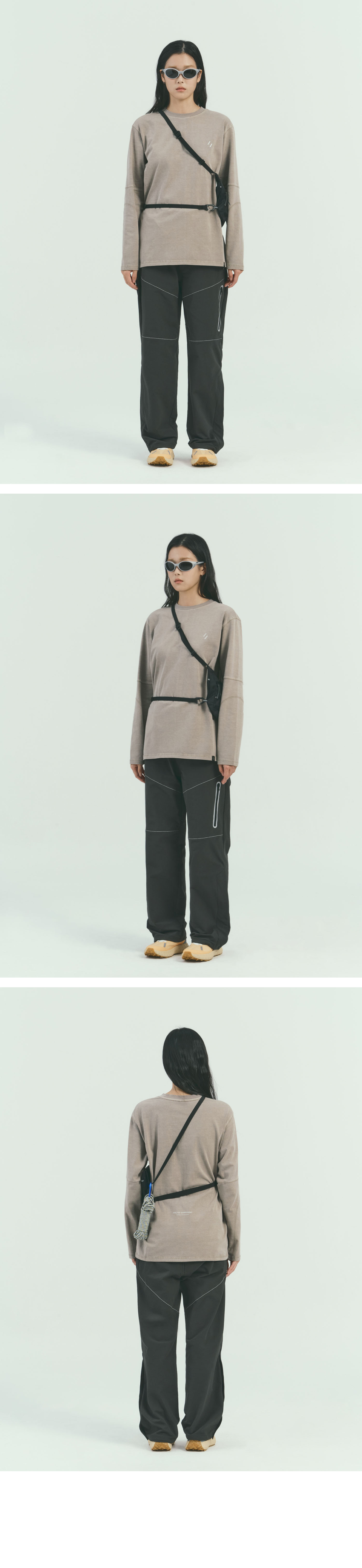 WELTER EXPERIMENT オーバーダイ トレイル スティッチ ロングスリーブ Tシャツ_BEIGE