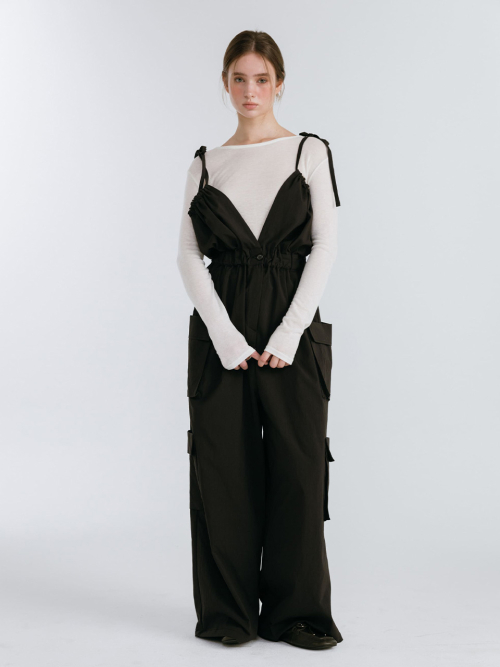 CARGO STRING JUMPSUIT / BLACK