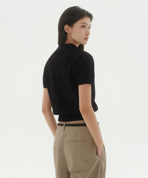 WOMENS WASHABLE SUPIMA COTTON KNITTED POLO SHIRT [BLACK]