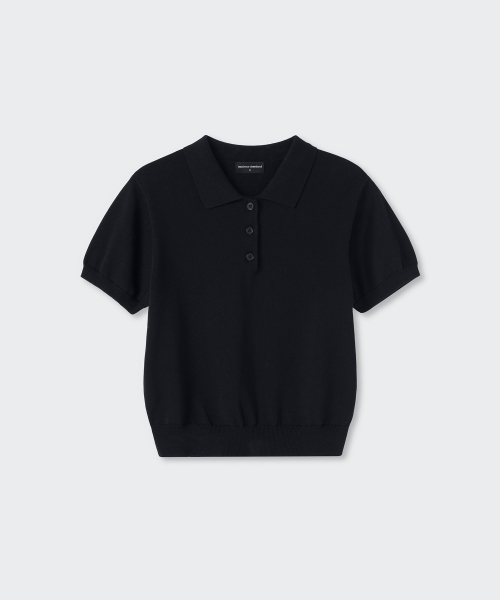 WOMENS WASHABLE SUPIMA COTTON KNITTED POLO SHIRT [BLACK]