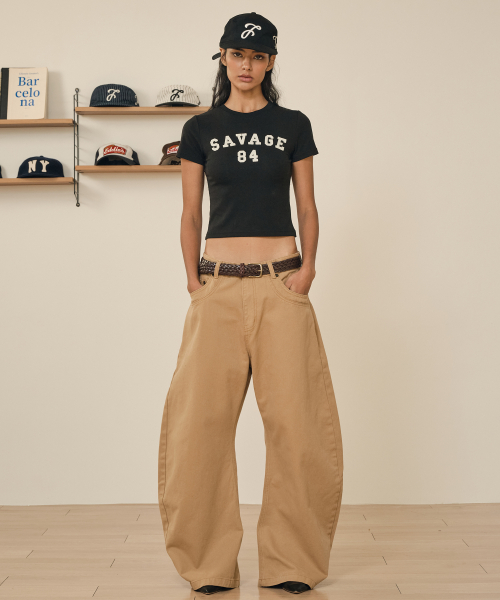 Хлопковые изогнутые брюки J (Beige)