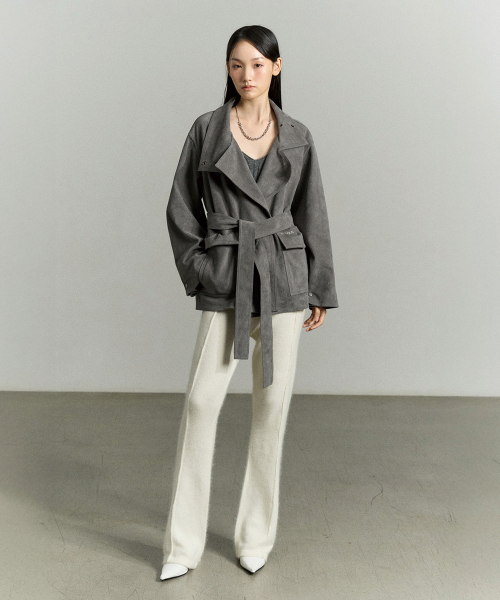SUEDE FUNNEL NECK JACKET STONE