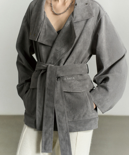 SUEDE FUNNEL NECK JACKET STONE