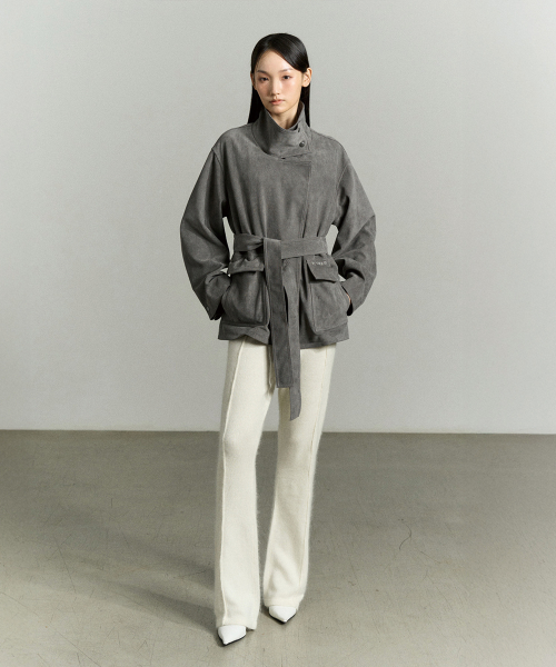 SUEDE FUNNEL NECK JACKET STONE