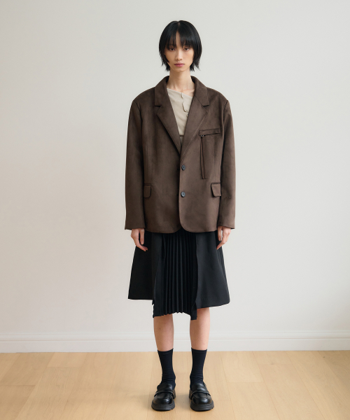 Замшевый оверсайз однобортный блейзер Comfort [Brown]
