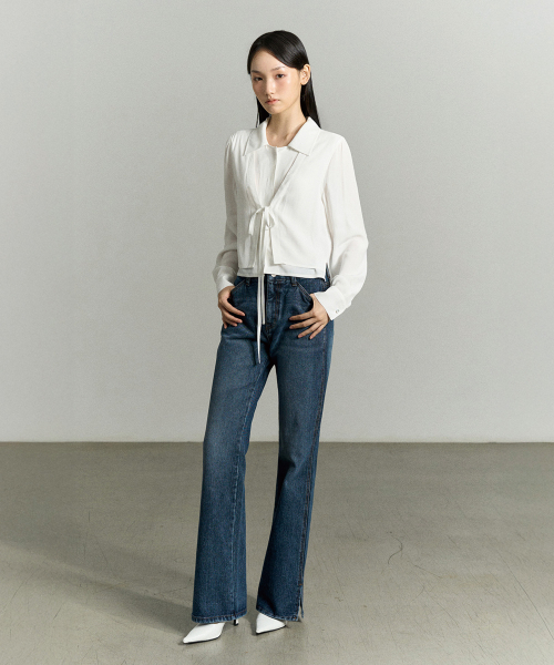 SLIT-HEM BOOTCUT DENIM JEANS WASHED BLUE