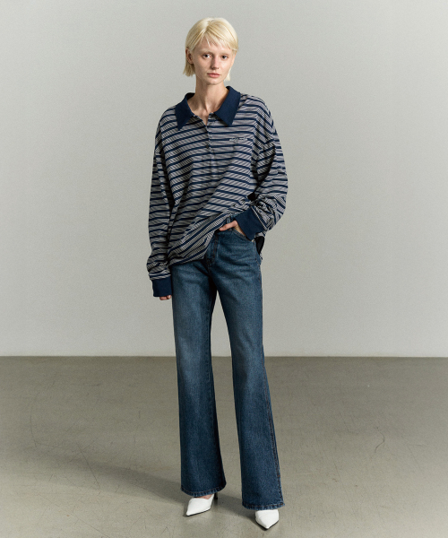 SLIT-HEM BOOTCUT DENIM JEANS WASHED BLUE