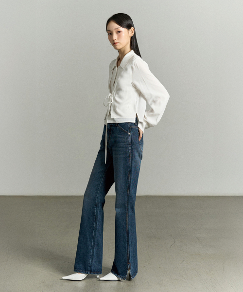 SLIT-HEM BOOTCUT DENIM JEANS WASHED BLUE