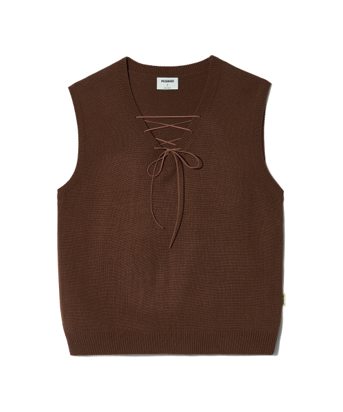 LACE UP KNIT VEST (BROWN)