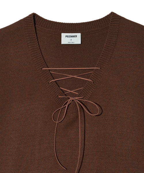 LACE UP KNIT VEST (BROWN)