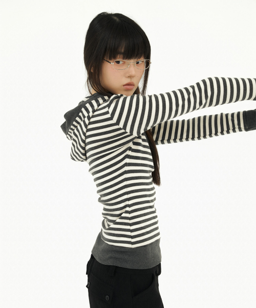 STRIPE LINE HOODIE T-SHIRT CHARCOAL