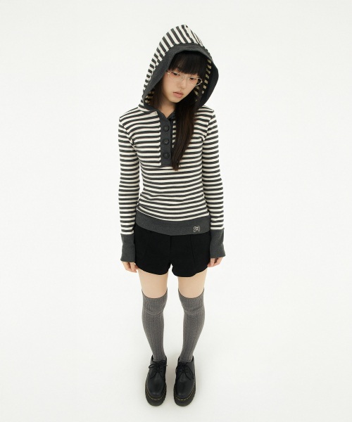 STRIPE LINE HOODIE T-SHIRT CHARCOAL