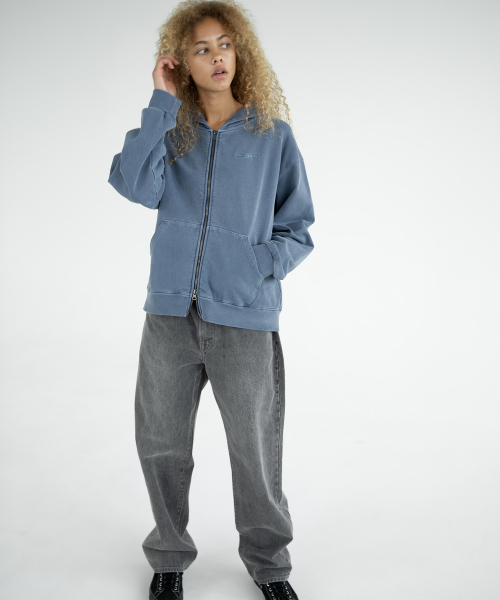 Waffle Lined Zip Up Hoodie Warm Blue