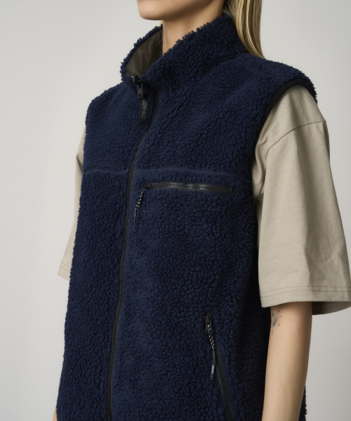 Двусторонний жилет из шерпы Navy / Grey