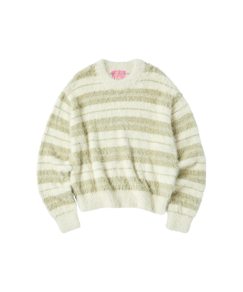 W HAIRY STRIPE PULLOVER SWEATER [IVORY]
