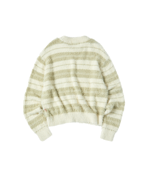 W HAIRY STRIPE PULLOVER SWEATER [IVORY]
