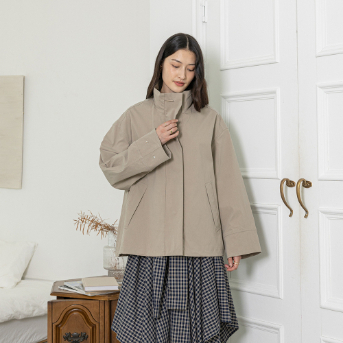 LS_Drawstring neck jacket_BEIGE