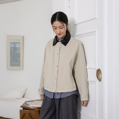 LS_Leather collar jacket_BEIGE