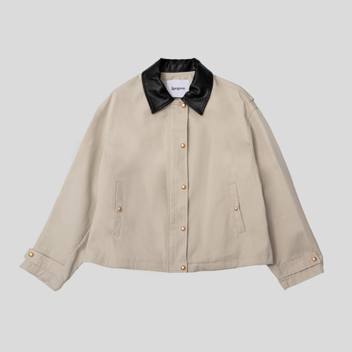 LS_Leather collar jacket_BEIGE