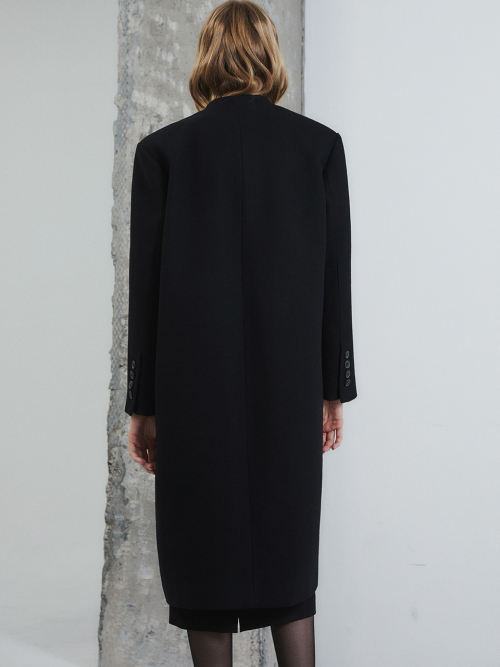 Пальто без воротника из шерсти, Black