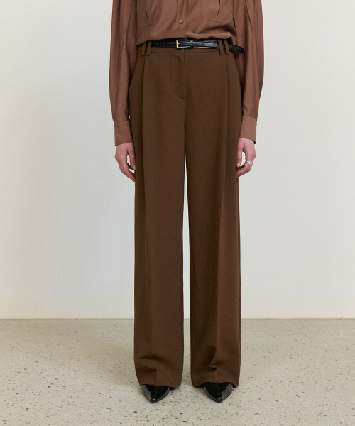Front tuck wide slacks_BROWN