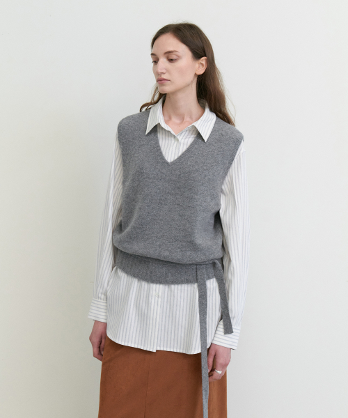 Whole garment belted knit vest_M/GREY