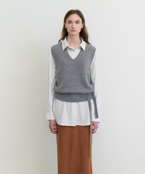 Whole garment belted knit vest_M/GREY