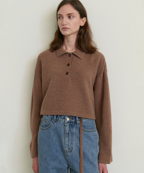 Cashmere crop collar knit_CINAMMON