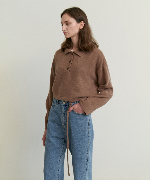 Cashmere crop collar knit_CINAMMON