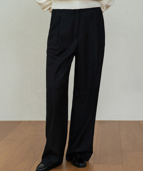 French pintuck wide slacks_Black