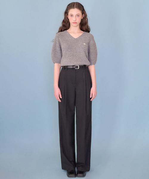 French pintuck wide slacks_Black