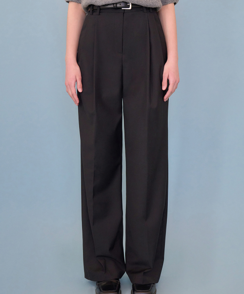 French pintuck wide slacks_Black