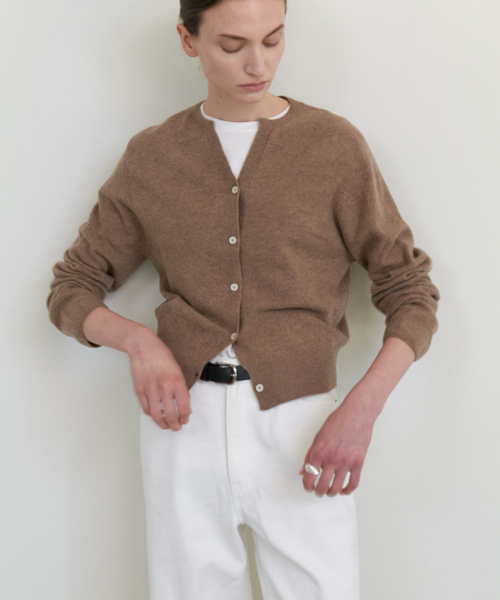 Cashmere whole garment cardigan_Mocha Mousse