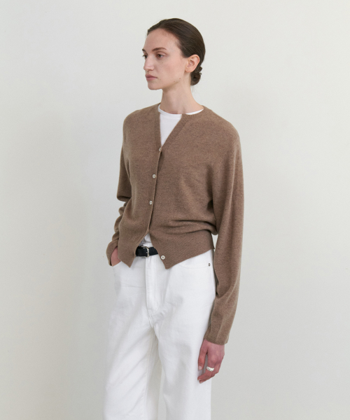 Cashmere whole garment cardigan_Mocha Mousse