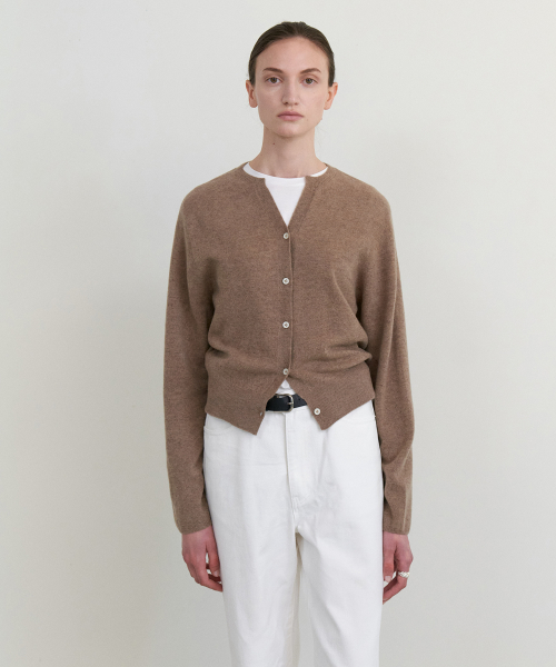 Cashmere whole garment cardigan_Mocha Mousse