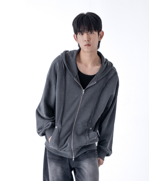 Pigment Split Hoodie Zip-Up Dark Gray