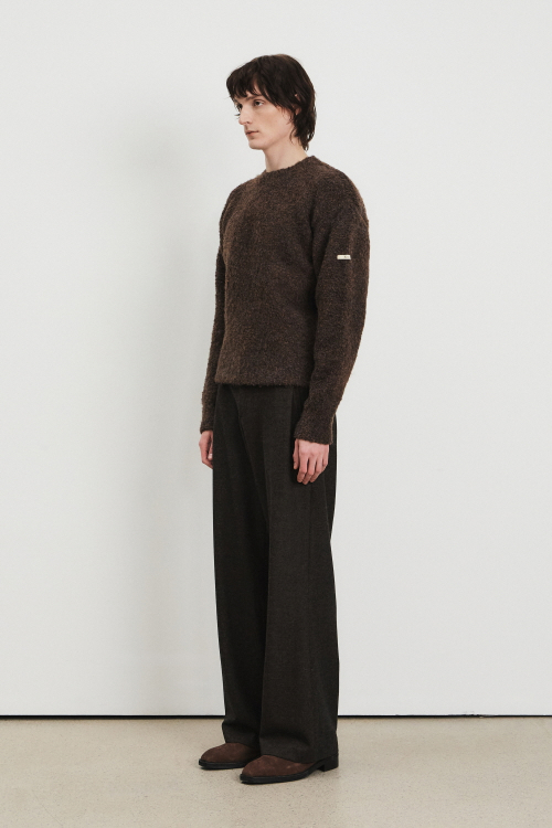 Men Wool Blend Wide Pants, Brown