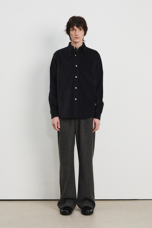 Men Wool Blend Wide Pants, Melange Gray