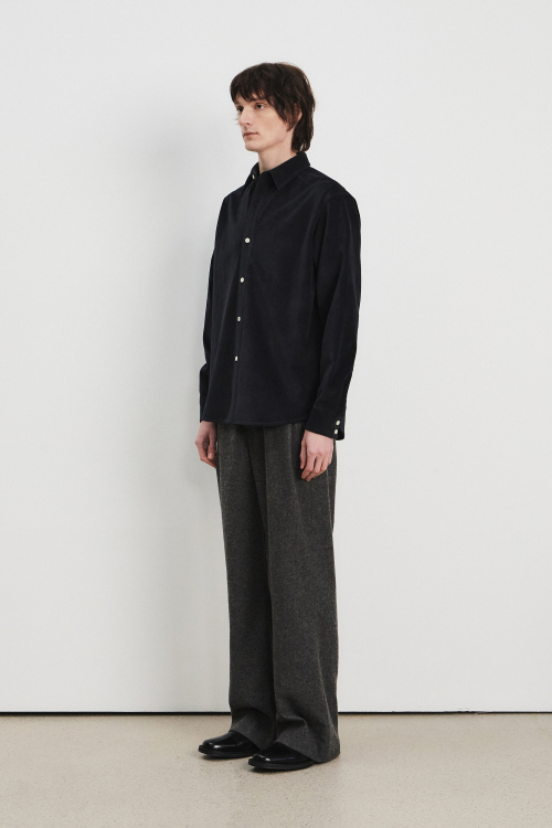 Men Wool Blend Wide Pants, Melange Gray