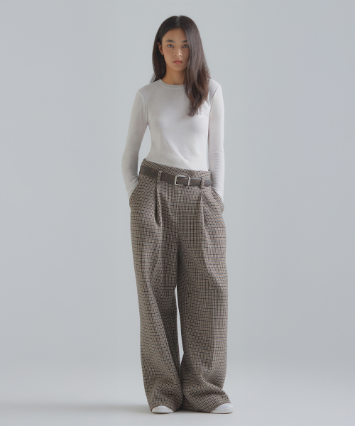 Широкие шерстяные брюки - Brown Houndstooth