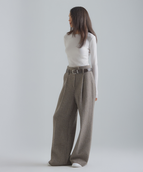 Широкие шерстяные брюки - Brown Houndstooth