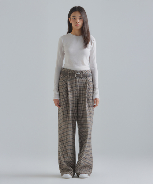 Широкие шерстяные брюки - Brown Houndstooth